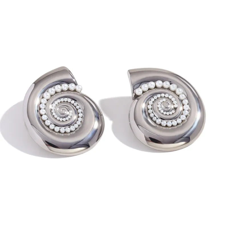 1 Pair Vintage Style Simple Style Conch 304 Stainless Steel Imitation Pearl 18K Gold Plated Ear Studs