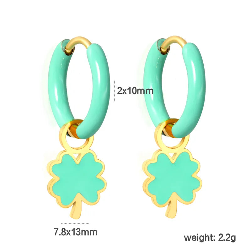 1 Pair Vintage Style Simple Style Four Leaf Clover Plating 304 Stainless Steel Drop Earrings