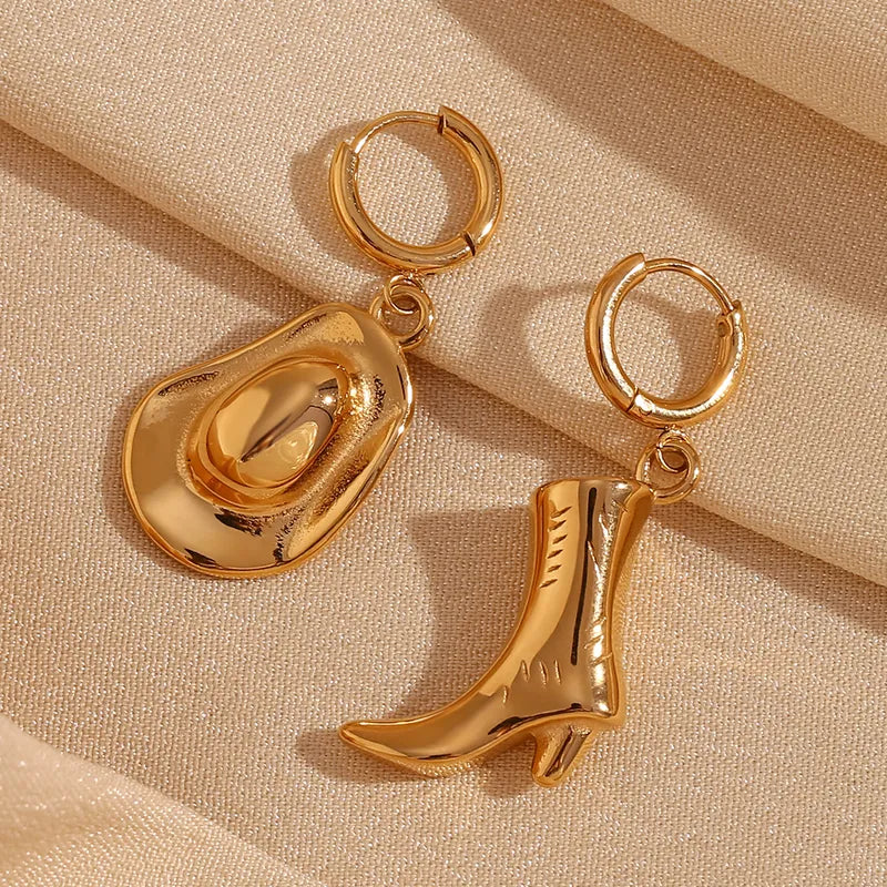 1 Pair Vintage Style Simple Style Hat Boots Asymmetrical Plating 304 Stainless Steel 18K Gold Plated Drop Earrings