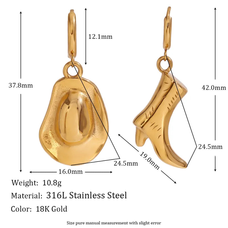 1 Pair Vintage Style Simple Style Hat Boots Asymmetrical Plating 304 Stainless Steel 18K Gold Plated Drop Earrings