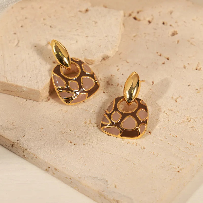 1 Pair Vintage Style Simple Style Leopard Enamel Plating Copper 18k Gold Plated Drop Earrings