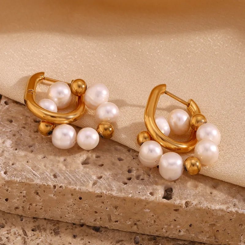 1 Pair Vintage Style Simple Style Round Plating 304 Stainless Steel 18K Gold Plated Earrings