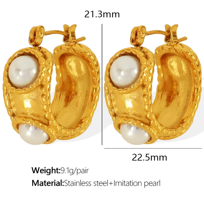 1 Pair Vintage Style Simple Style Round Plating Inlay Titanium Steel 18K Gold Plated Earrings