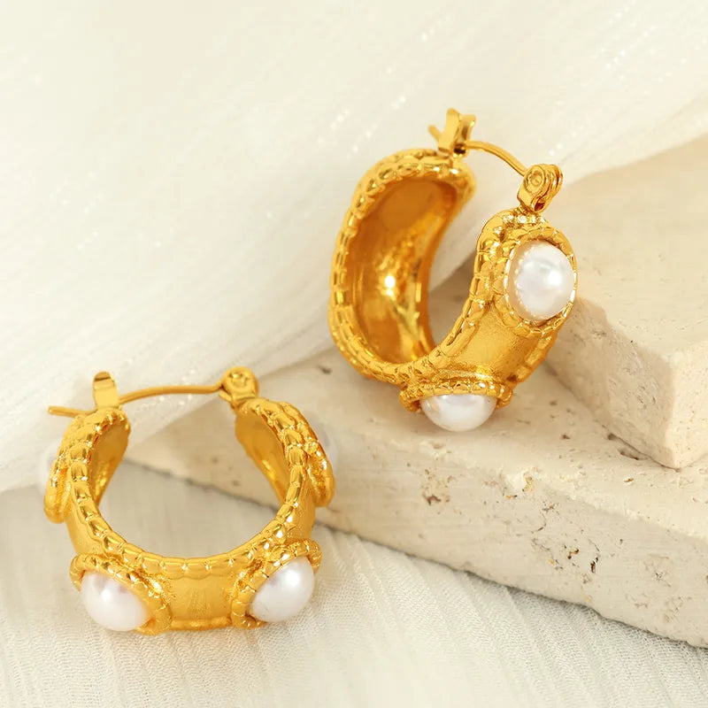 1 Pair Vintage Style Simple Style Round Plating Inlay Titanium Steel 18K Gold Plated Earrings