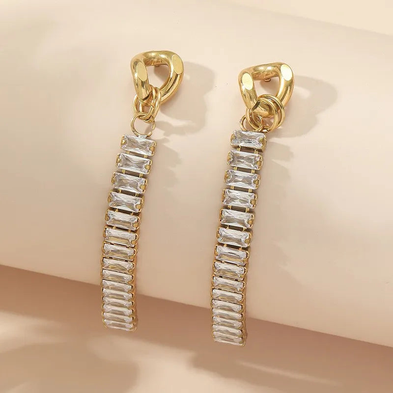 1 Pair Vintage Style Simple Style Square Inlay 304 Stainless Steel Artificial Rhinestones 18K Gold Plated Drop Earrings