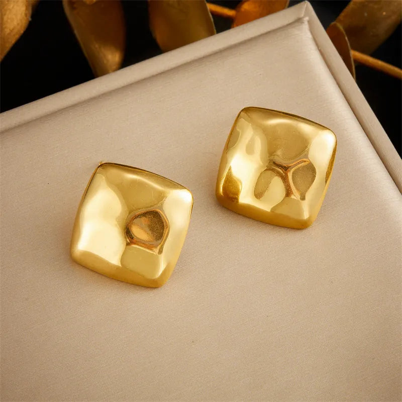 1 Pair Vintage Style Square 304 Stainless Steel 18K Gold Plated Ear Studs