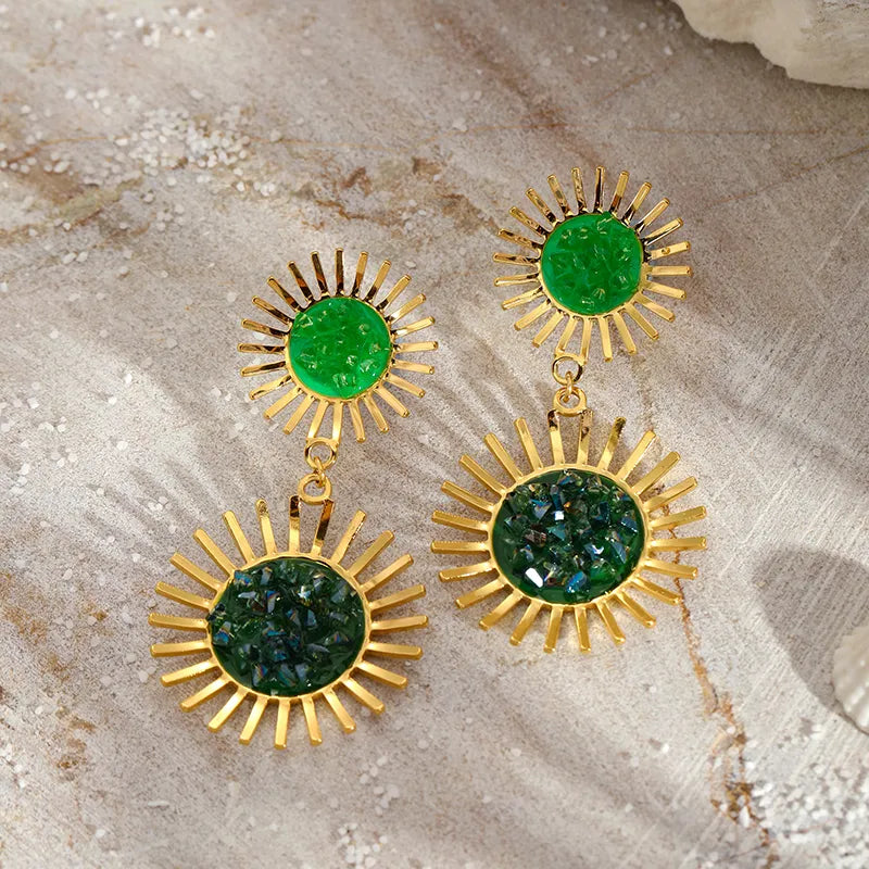 1 Pair Vintage Style Sunflower Plating Inlay 304 Stainless Steel Zircon 14K Gold Plated Drop Earrings