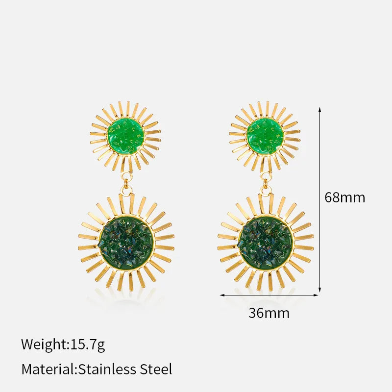 1 Pair Vintage Style Sunflower Plating Inlay 304 Stainless Steel Zircon 14K Gold Plated Drop Earrings