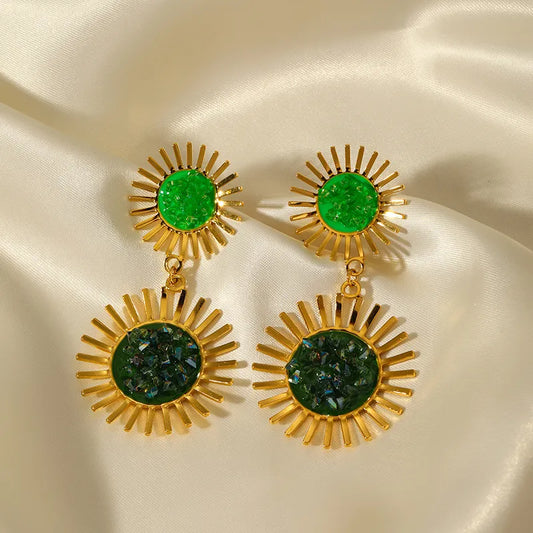 1 Pair Vintage Style Sunflower Plating Inlay 304 Stainless Steel Zircon 14K Gold Plated Drop Earrings