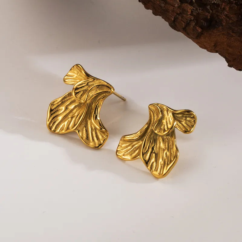 1 Pair Vintage Style Sweet Leaf Flower Petal 304 Stainless Steel 18K Gold Plated Ear Studs