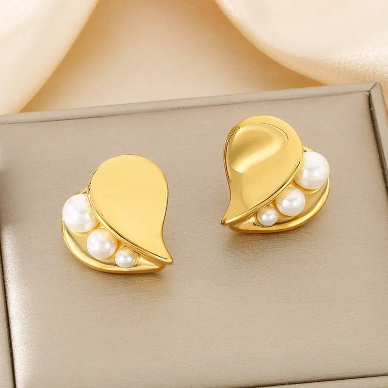 1 Pair Vintage Style Sweet Simple Style Heart Shape 304 Stainless Steel 18K Gold Plated Ear Studs