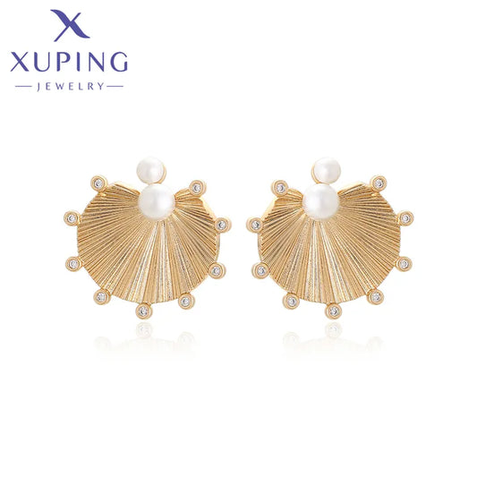 1 Pair XUPING Simple Style Geometric Inlay Copper Artificial Gemstones Artificial Pearls 18K Gold Plated Ear Studs