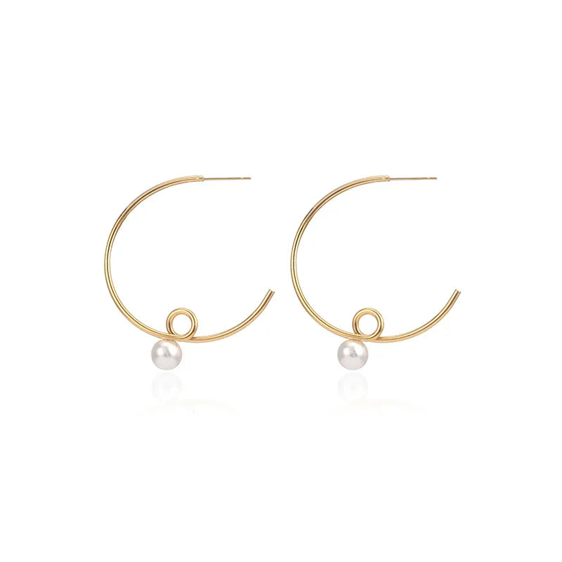 1 Pair Y2K Simple Style Streetwear C Shape Enamel Plating 304 Stainless Steel Artificial Pearls Earrings