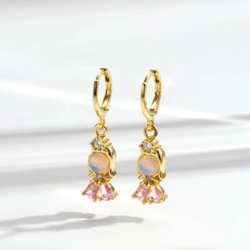 1 Pair Y2k Simple Style Mermaid Inlay Copper Zircon Drop Earrings