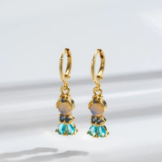 1 Pair Y2k Simple Style Mermaid Inlay Copper Zircon Drop Earrings