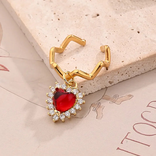 1 PcCherry Heart Shape Polishing Epoxy 18K Gold Plated Open Rings