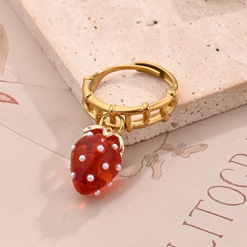 1 PcCherry Heart Shape Polishing Epoxy 18K Gold Plated Open Rings