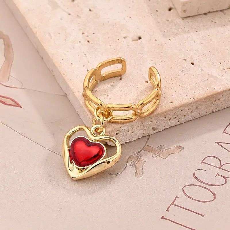 1 PcCherry Heart Shape Polishing Epoxy 18K Gold Plated Open Rings