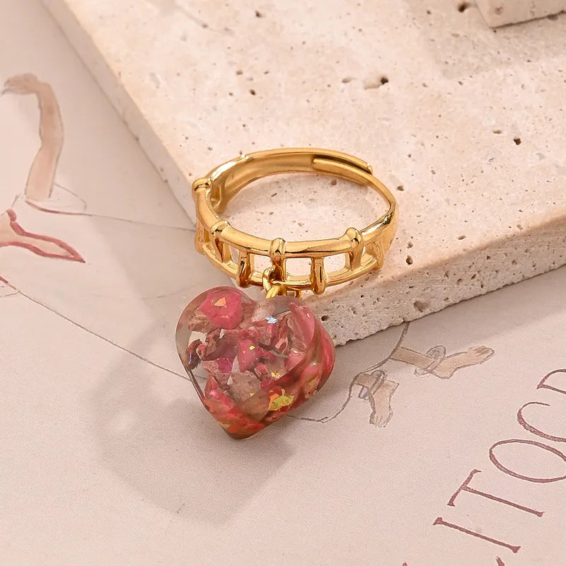 1 PcCherry Heart Shape Polishing Epoxy 18K Gold Plated Open Rings