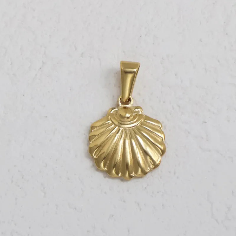 1 Piece 10.8*7.3mm 13.1*11mm 15*3.9mm Titanium Steel 24K Gold Plated Hippocampus Shell Fish Tail Pendant