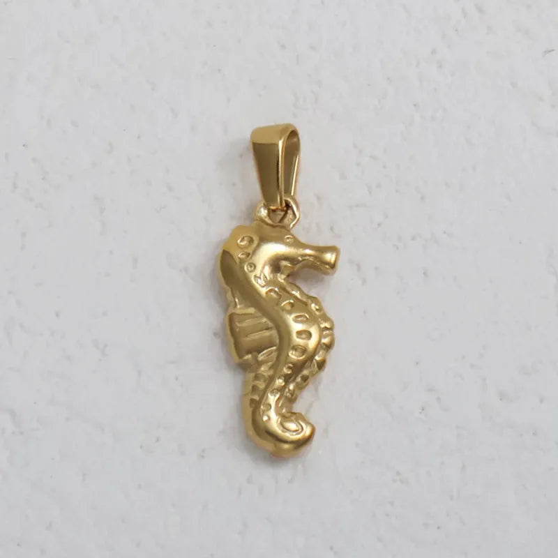 1 Piece 10.8*7.3mm 13.1*11mm 15*3.9mm Titanium Steel 24K Gold Plated Hippocampus Shell Fish Tail Pendant