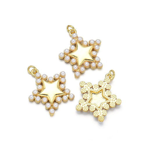 1 Piece 16 * 17mm 18*13mm 19 * 20mm Copper Pearl Zircon 18K Gold Plated Cross Star Heart Shape Polished Pendant