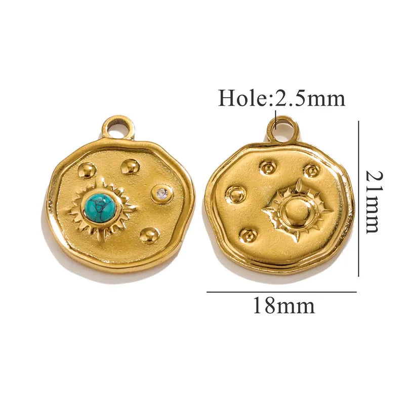 1 Piece 21 * 18mm Hole 2~2.9mm 304 Stainless Steel Turquoise Sun Pendant