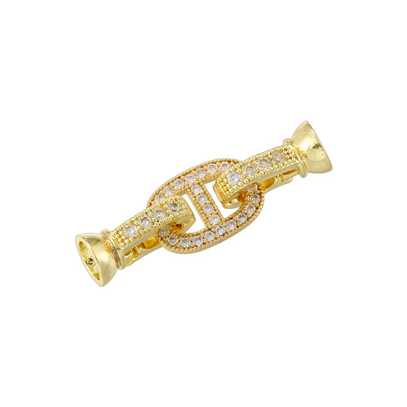 1 Piece 41.5*15mm Copper Zircon 18K Gold Plated Oval Jewelry Buckle