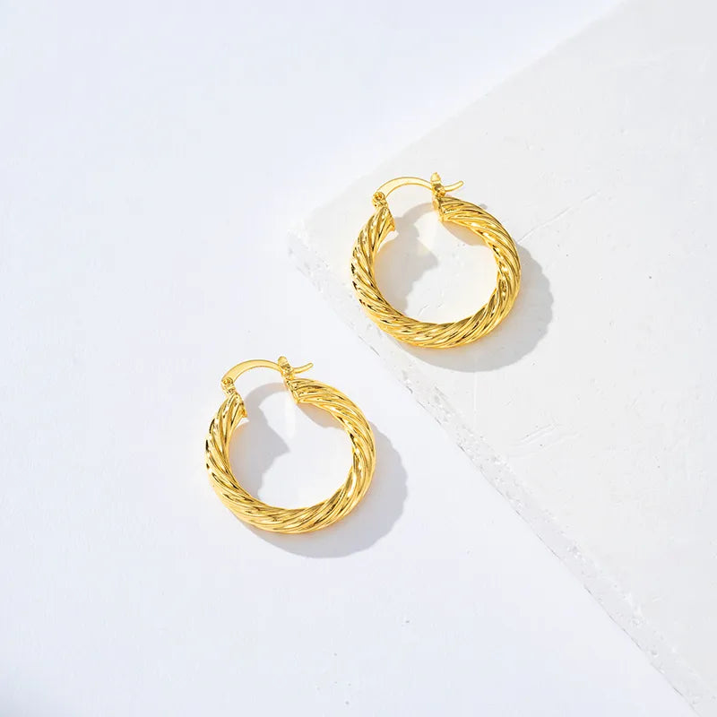 1 Piece Casual Elegant Round Spiral Spiral Stripe Plating Copper Brass 18K Gold Plated Ear Studs