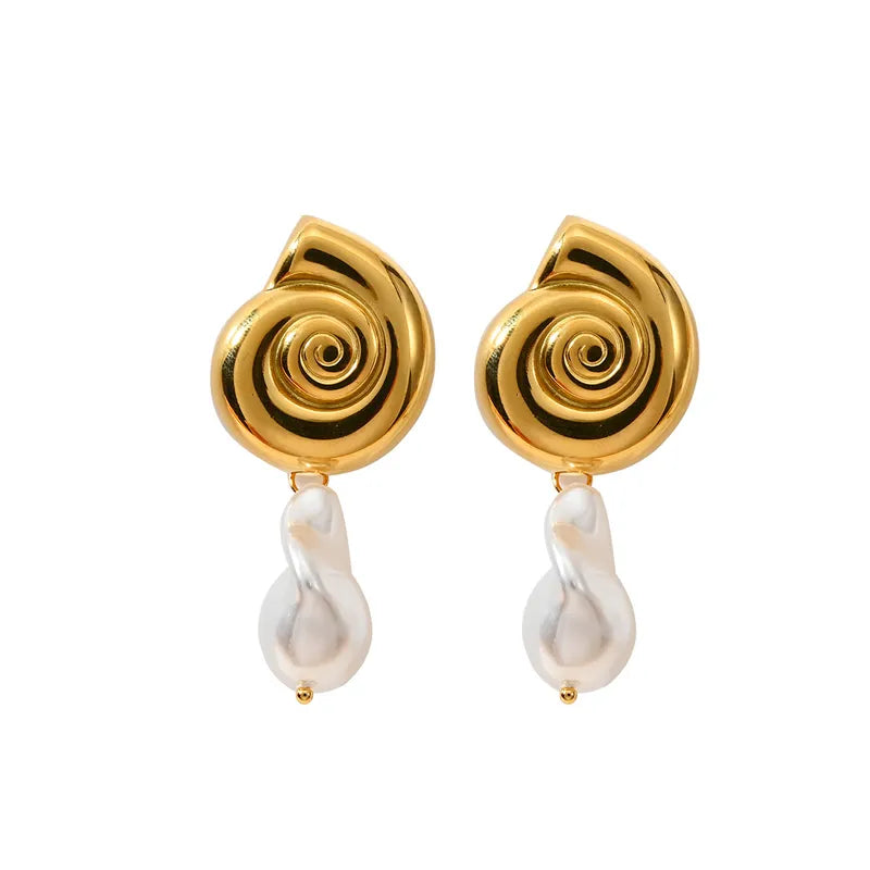 1 Piece Casual Simple Style Conch Shell 304 Stainless Steel Freshwater Pearl Drop Earrings