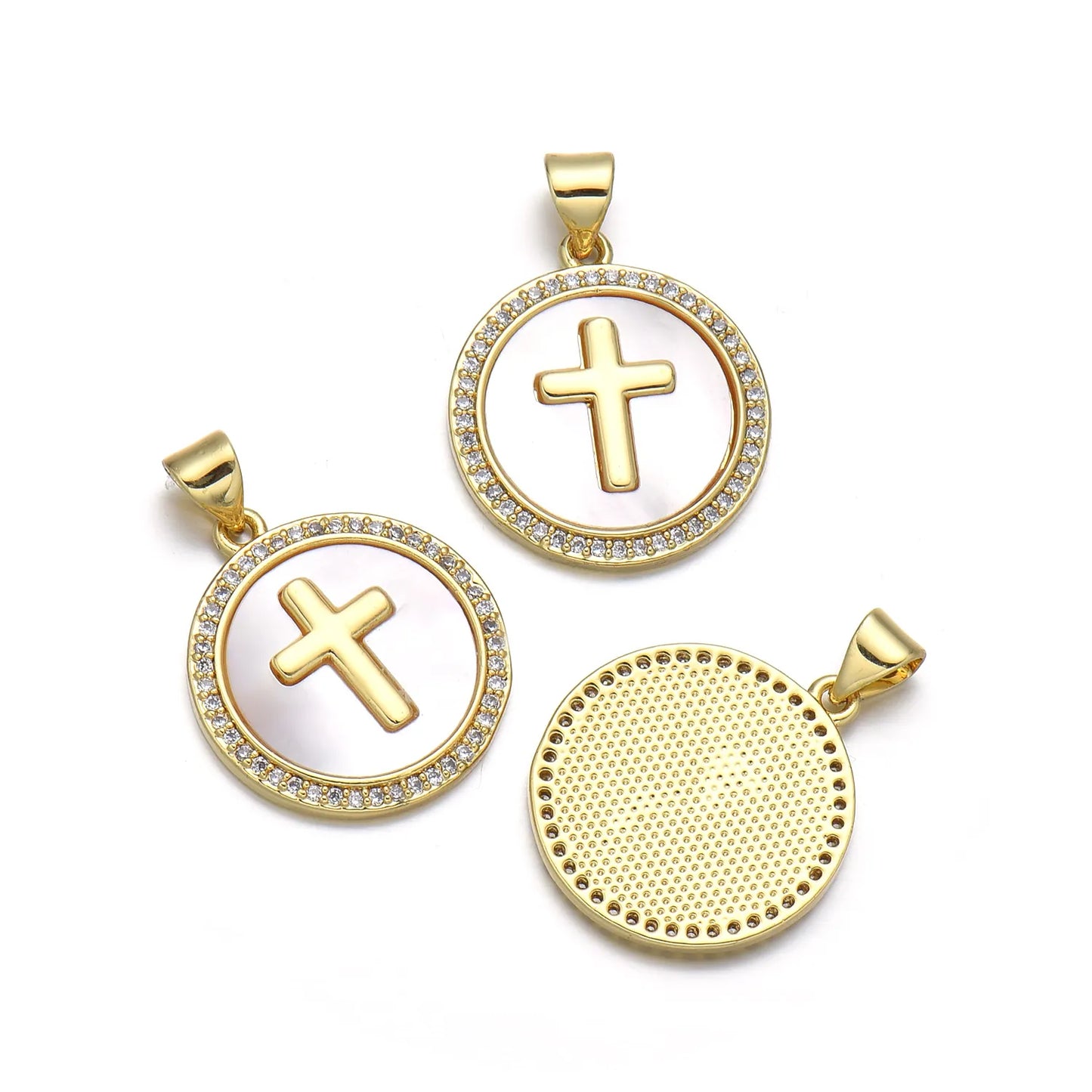 1 Piece Copper Zircon 18K Gold Plated Cross Pendant