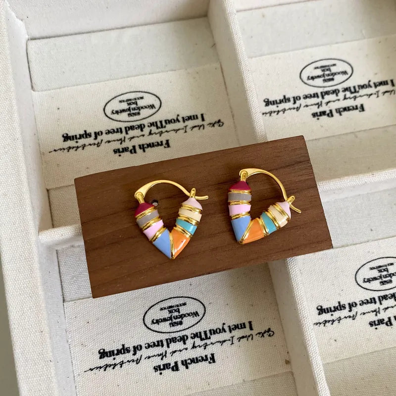 1 Piece Cute Sweet Commute V Shape Round Rainbow Enamel Lacquer Painting Copper 14K Gold Plated 18K Gold Plated Hoop Earrings Drop Earrings