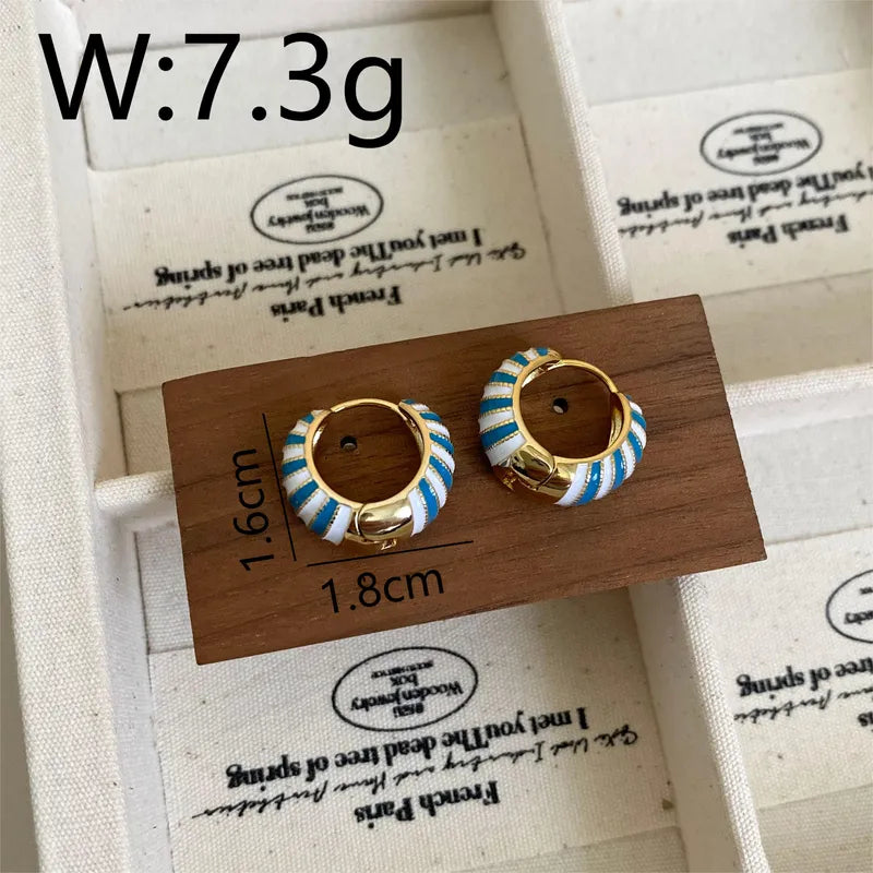 1 Piece Cute Sweet Commute V Shape Round Rainbow Enamel Lacquer Painting Copper 14K Gold Plated 18K Gold Plated Hoop Earrings Drop Earrings