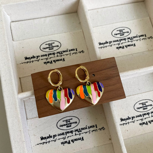 1 Piece Cute Sweet Commute V Shape Round Rainbow Enamel Lacquer Painting Copper 14K Gold Plated 18K Gold Plated Hoop Earrings Drop Earrings