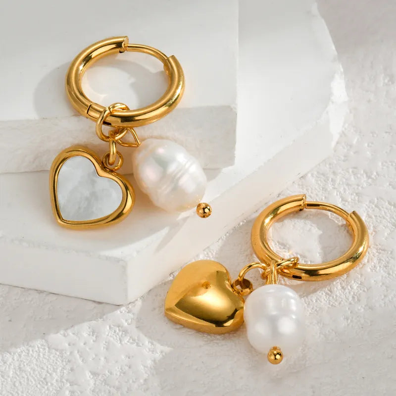 1 Piece Elegant Lady Heart Shape Asymmetrical 304 Stainless Steel 18K Gold Plated Drop Earrings