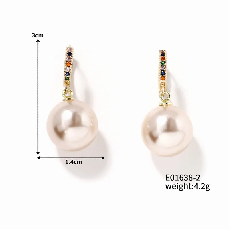 1 Piece Elegant Simple Style Round Plating Inlay Copper Pearl K Gold Plated Rhodium Plated Drop Earrings