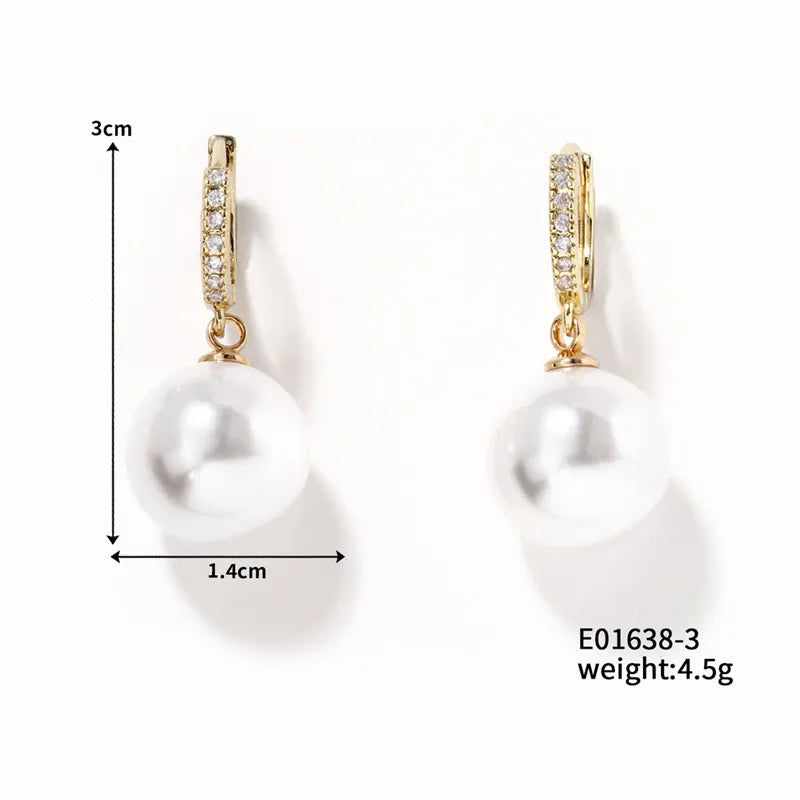 1 Piece Elegant Simple Style Round Plating Inlay Copper Pearl K Gold Plated Rhodium Plated Drop Earrings