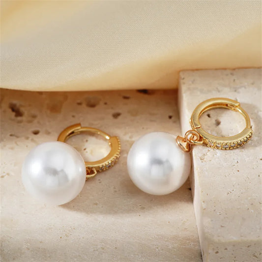 1 Piece Elegant Simple Style Round Plating Inlay Copper Pearl K Gold Plated Rhodium Plated Drop Earrings