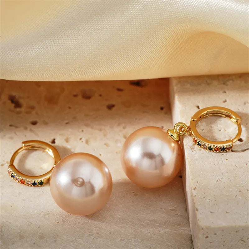 1 Piece Elegant Simple Style Round Plating Inlay Copper Pearl K Gold Plated Rhodium Plated Drop Earrings