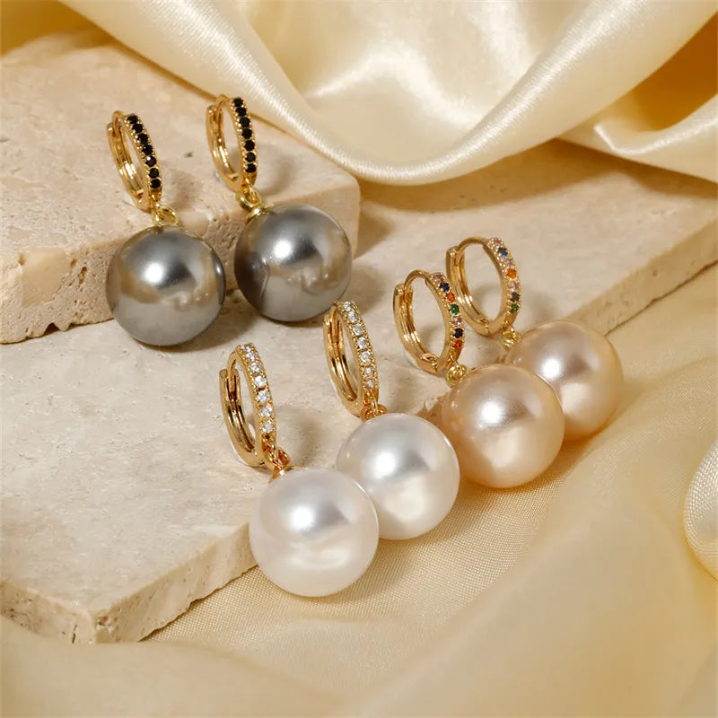 1 Piece Elegant Simple Style Round Plating Inlay Copper Pearl K Gold Plated Rhodium Plated Drop Earrings