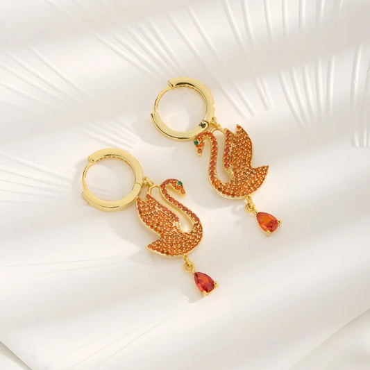 1 Piece Elegant Simple Style Shiny Swan Water Droplets Inlay Copper Zircon 18K Gold Plated Drop Earrings