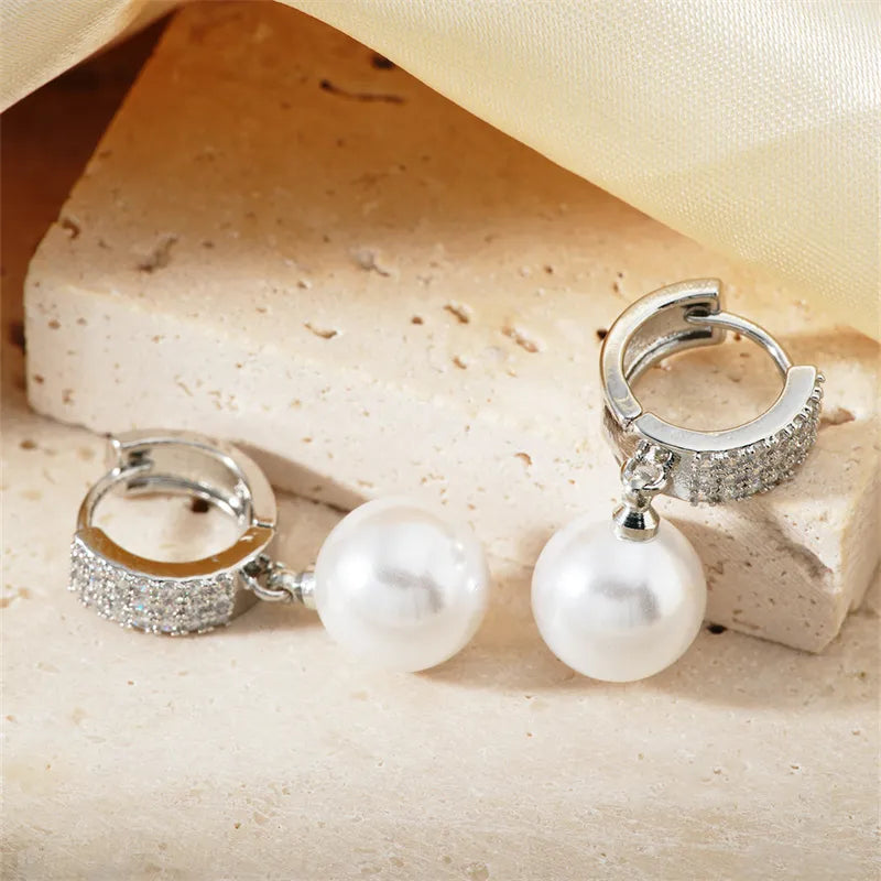 1 Piece Glam Luxurious Round Plating Inlay Copper Pearl K Gold Plated Rhodium Plated Drop Earrings