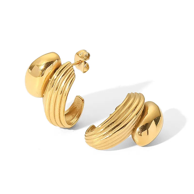 1 Piece IG Style Basic C Shape 304 Stainless Steel 18K Gold Plated Ear Studs