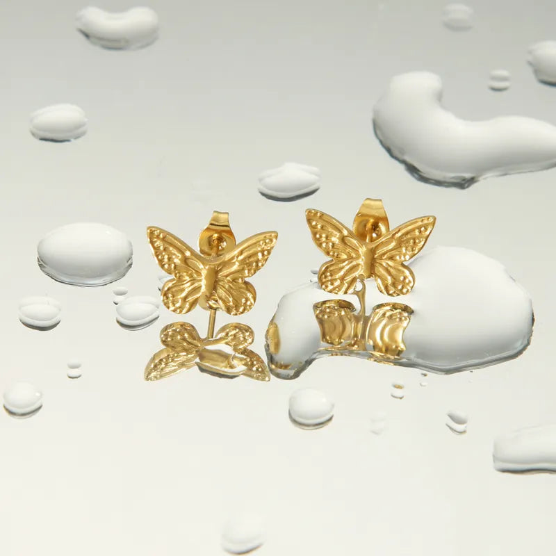 1 Piece IG Style Basic Sweet Butterfly 304 Stainless Steel 18K Gold Plated Ear Studs