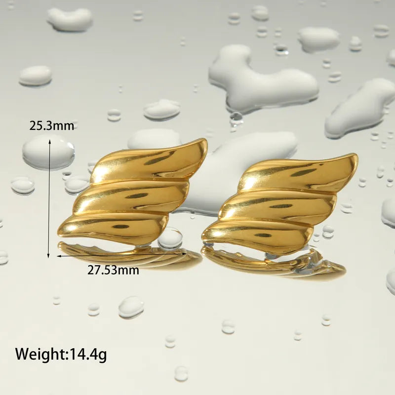 1 Piece IG Style Basic Wings Oil Pressure 304 Stainless Steel 18K Gold Plated Ear Studs