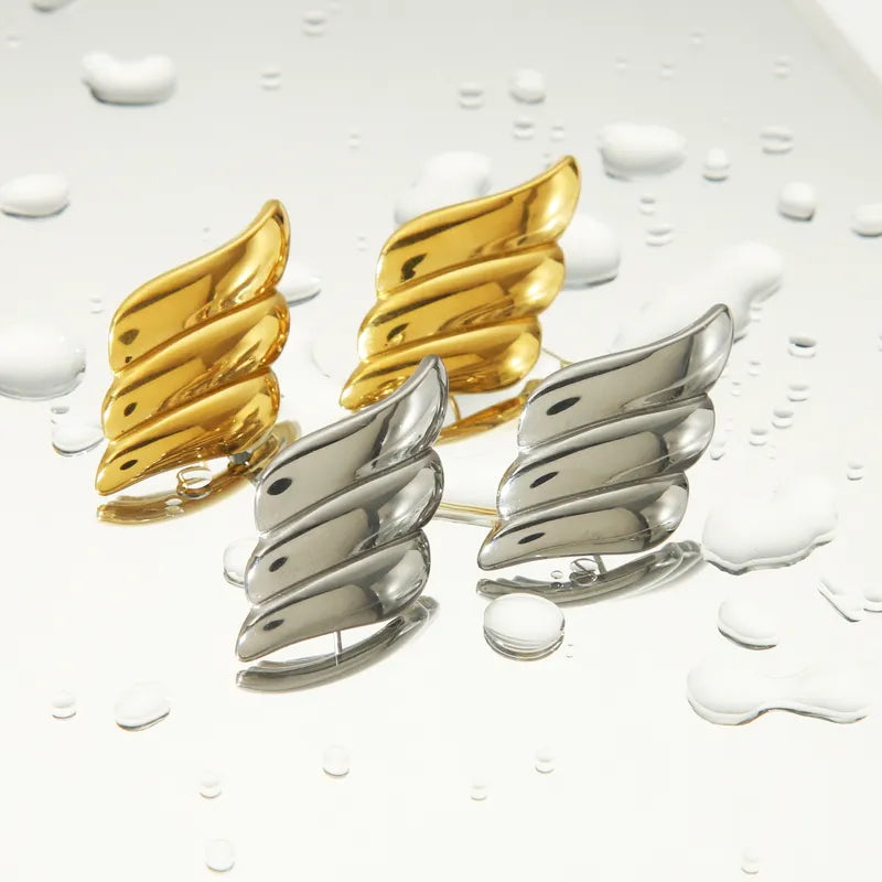 1 Piece IG Style Basic Wings Oil Pressure 304 Stainless Steel 18K Gold Plated Ear Studs