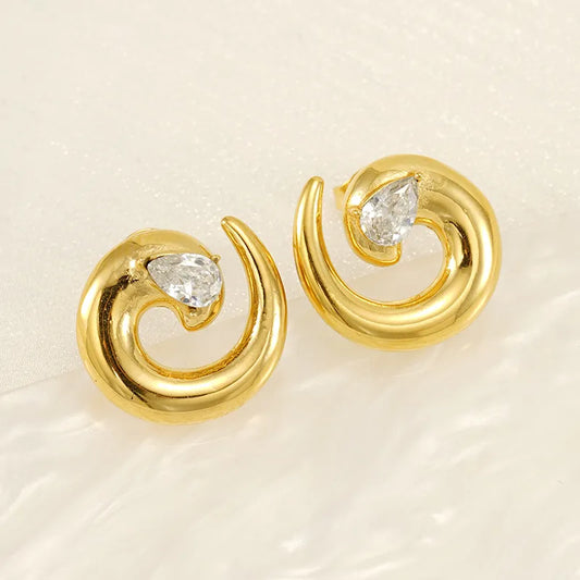 1 Piece IG Style Simple Style Spiral Plating Inlay 304 Stainless Steel Zircon 18K Gold Plated Ear Studs