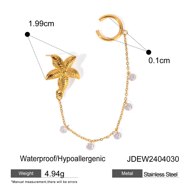 1 Piece IG Style Starfish 304 Stainless Steel 18K Gold Plated Ear Cuffs