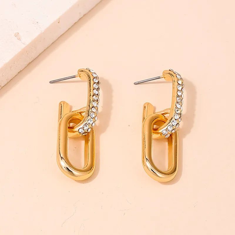 1 Piece Nordic Style Simple Style Oval Inlay Alloy Rhinestones Drop Earrings