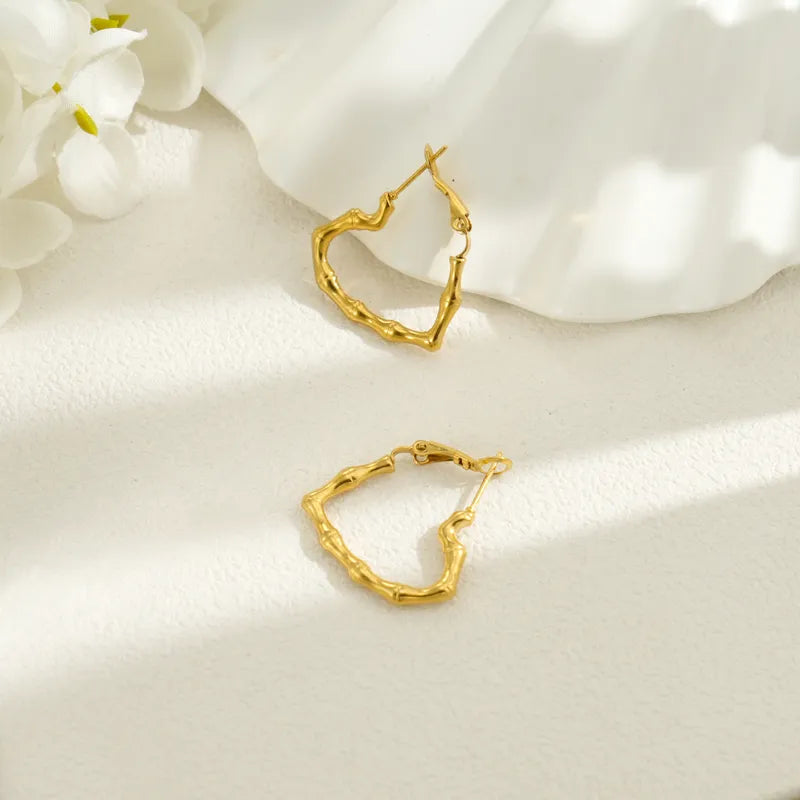 1 Piece Simple Style Bamboo Knot 304 Stainless Steel 18K Gold Plated Hoop Earrings